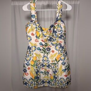 Showpo Mini Dress Janice Square Neckline Womens US 6 Positano Print NWT